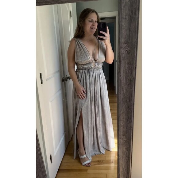 Jonathan Simkhai Gold Lamé Plissé Maxi Gown – Size XS - Picture 15 of 16